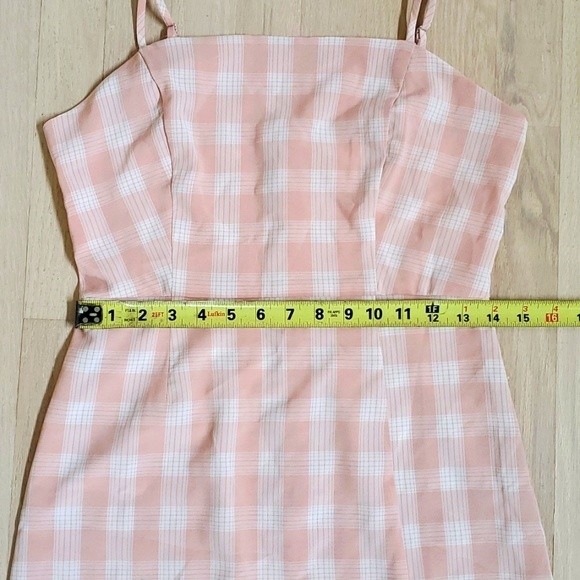 EUC BP. Womens Plaid Square Neck Mini Sundress Coral White Checkered Size M - Picture 7 of 9